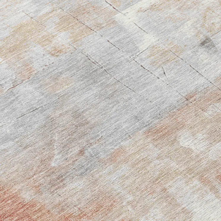 8' Rust Gray And Silver Round Abstract Washable Indoor Outdoor Area Rug