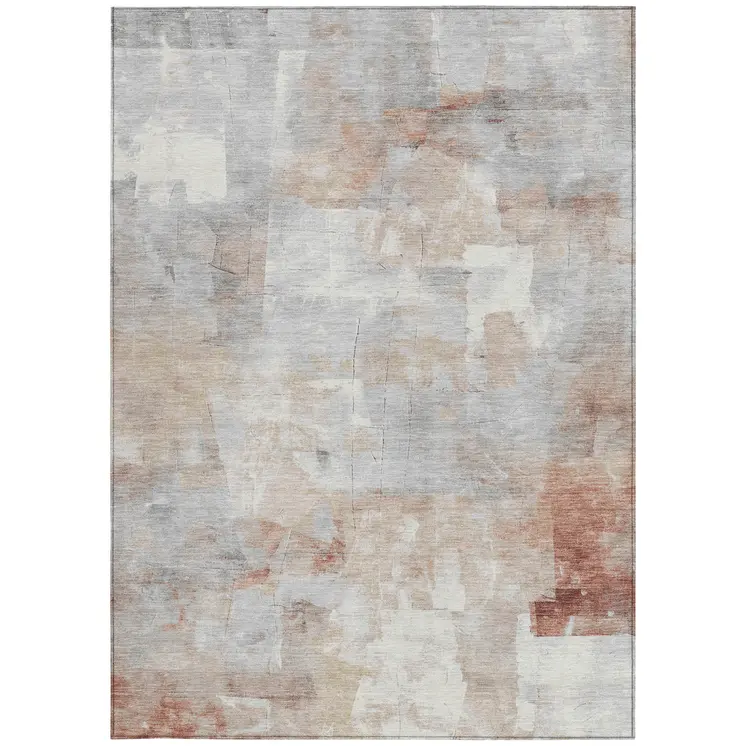 10' X 14' Rust Gray And Silver Abstract Washable Indoor Outdoor Area Rug