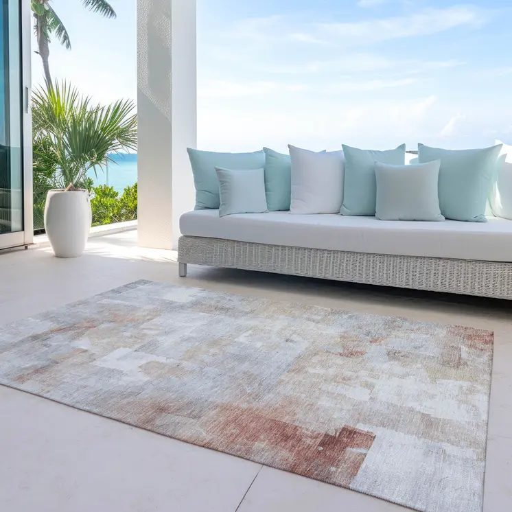 10' X 14' Rust Gray And Silver Abstract Washable Indoor Outdoor Area Rug