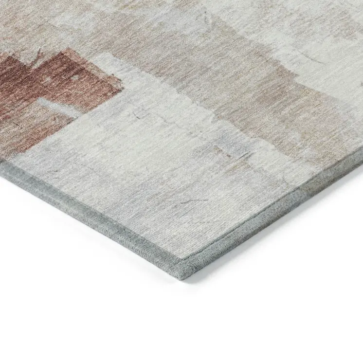 10' X 14' Rust Gray And Silver Abstract Washable Indoor Outdoor Area Rug