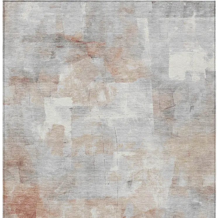 10' X 14' Rust Gray And Silver Abstract Washable Indoor Outdoor Area Rug
