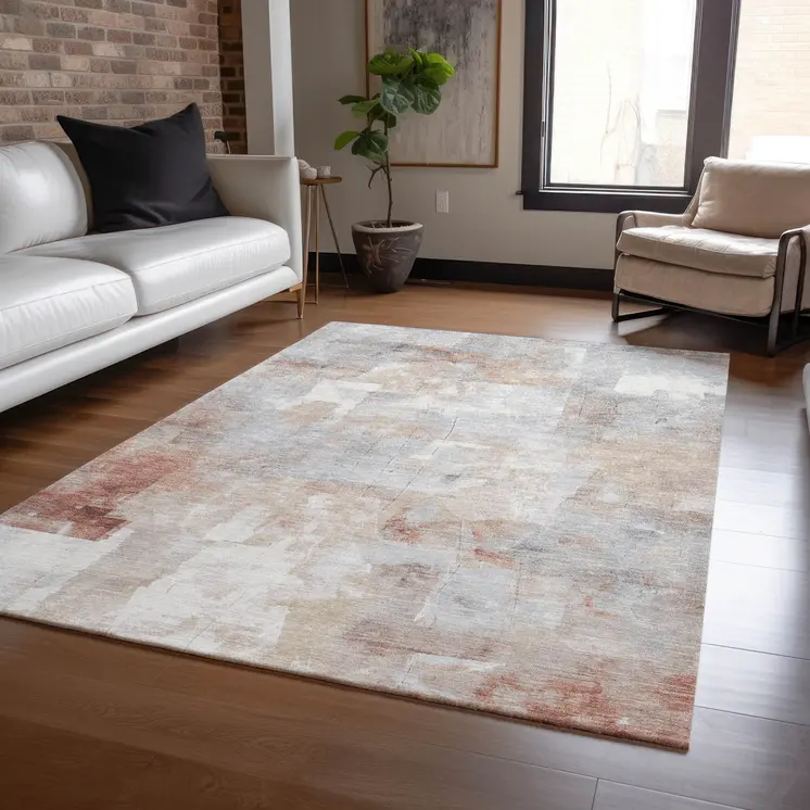 10' X 14' Rust Gray And Silver Abstract Washable Indoor Outdoor Area Rug