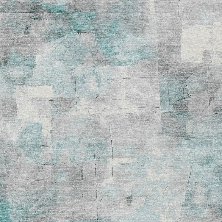 3' X 5' Teal Blue Gray And Silver Abstract Washable Indoor Outdoor Area Rug