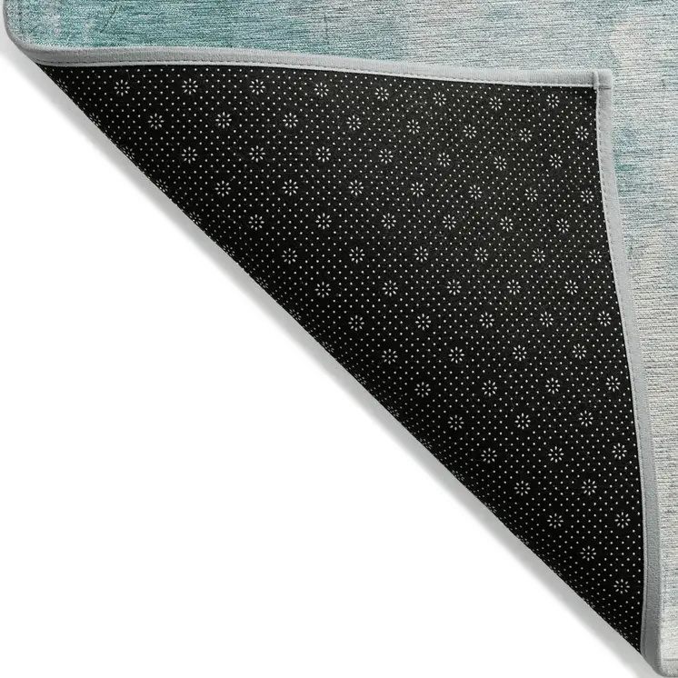 5' X 8' Teal Blue Gray And Silver Abstract Washable Indoor Outdoor Area Rug