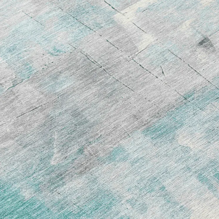 8' Teal Blue Gray And Silver Round Abstract Washable Indoor Outdoor Area Rug