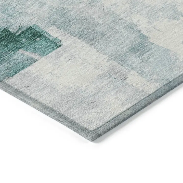 9' X 12' Teal Blue Gray And Silver Abstract Washable Indoor Outdoor Area Rug