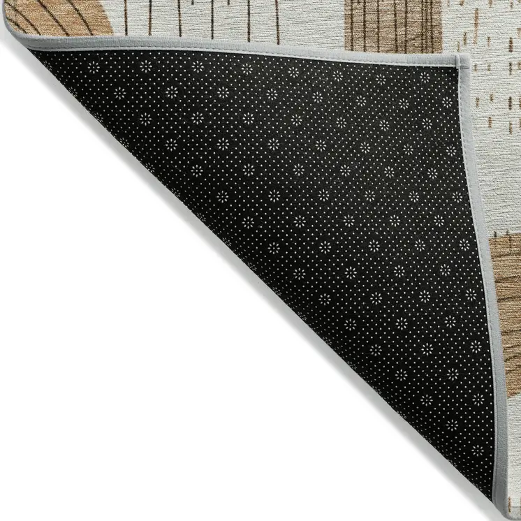 5' X 8' Ivory Khaki And Beige Geometric Washable Indoor Outdoor Area Rug