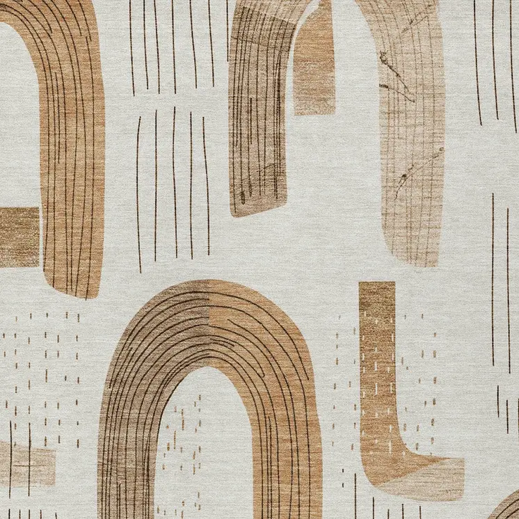 9' X 12' Ivory Khaki And Beige Geometric Washable Indoor Outdoor Area Rug