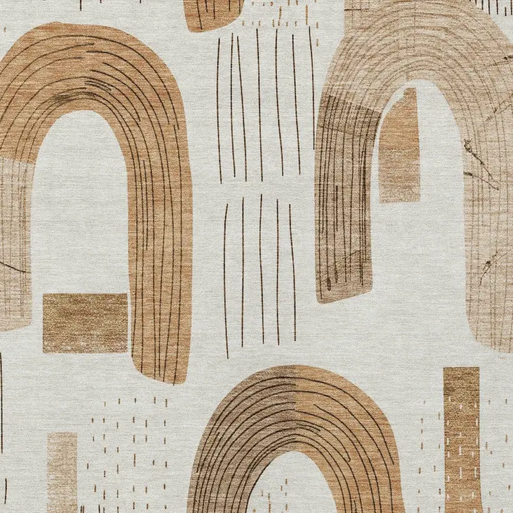 10' X 14' Ivory Khaki And Beige Geometric Washable Indoor Outdoor Area Rug