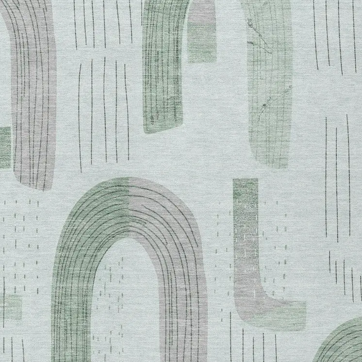 3' X 5' Mint Green And Gray Geometric Washable Indoor Outdoor Area Rug
