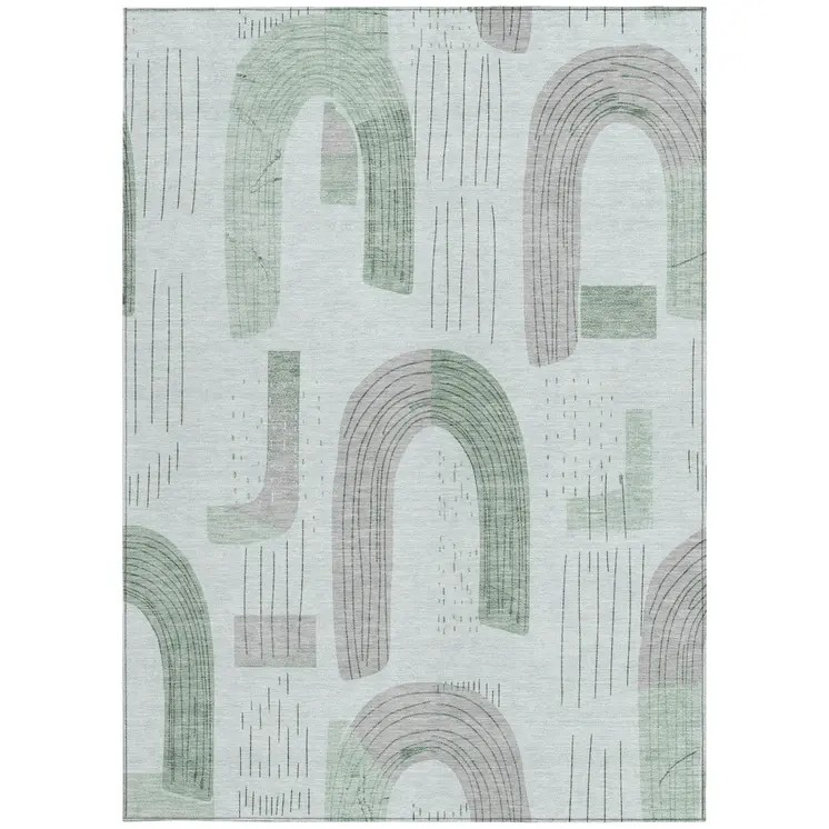 5' X 8' Mint Green And Gray Geometric Washable Indoor Outdoor Area Rug