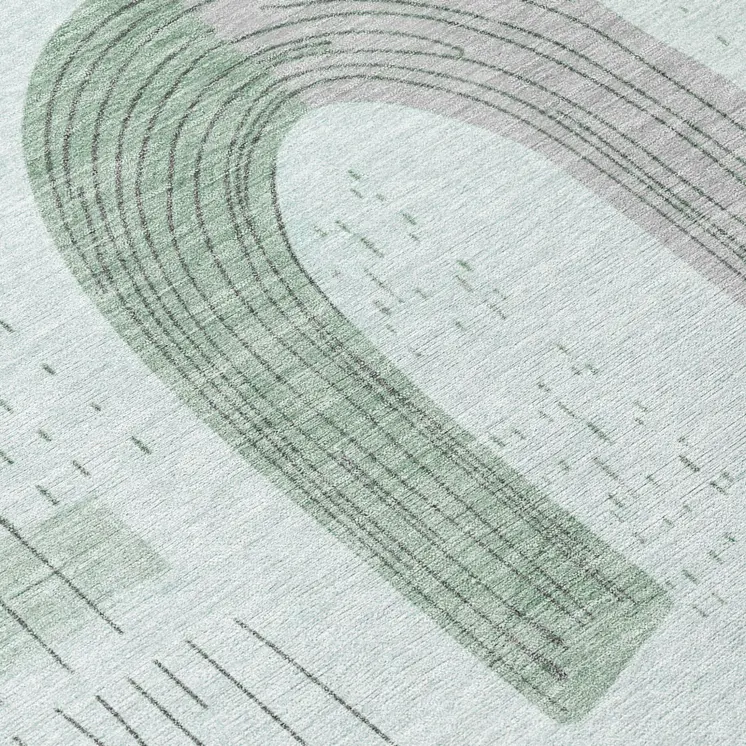 8' Mint Green And Gray Round Geometric Washable Indoor Outdoor Area Rug