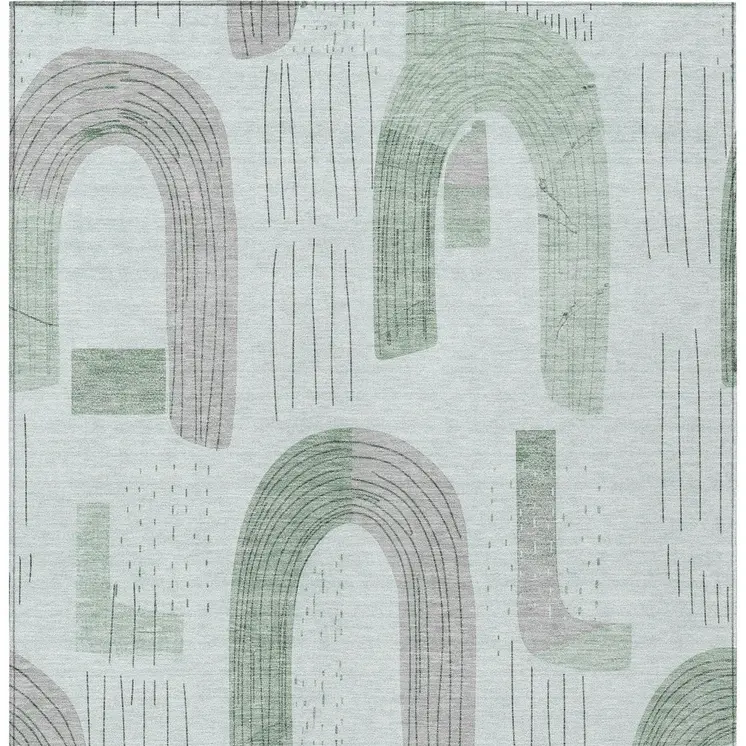 9' X 12' Mint Green And Gray Geometric Washable Indoor Outdoor Area Rug