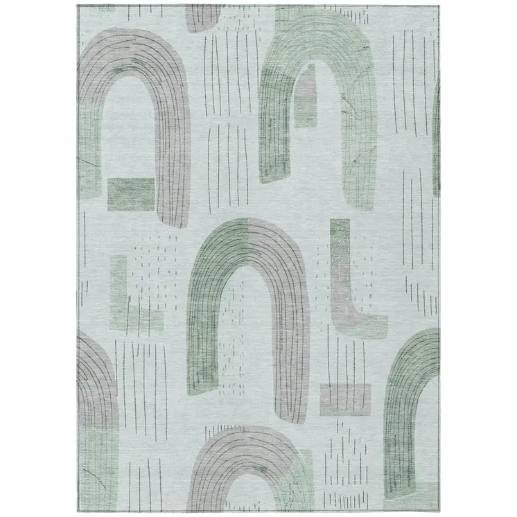 9' X 12' Mint Green And Gray Geometric Washable Indoor Outdoor Area Rug