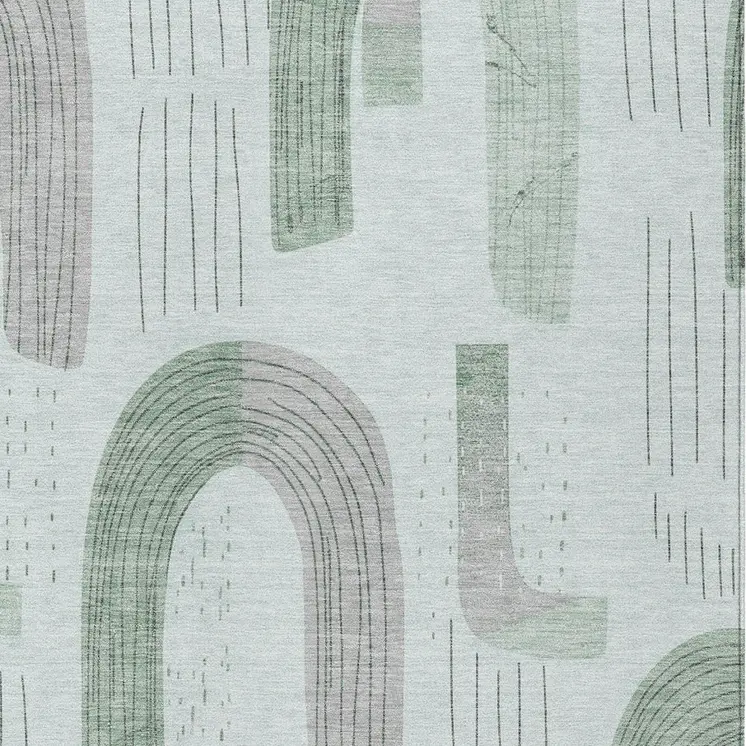 9' X 12' Mint Green And Gray Geometric Washable Indoor Outdoor Area Rug