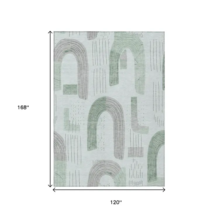 10' X 14' Mint Green And Gray Geometric Washable Indoor Outdoor Area Rug