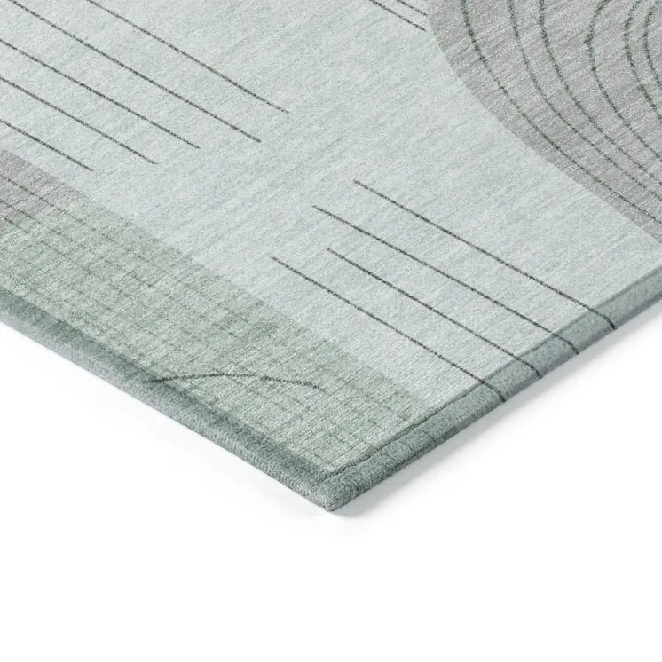10' X 14' Mint Green And Gray Geometric Washable Indoor Outdoor Area Rug