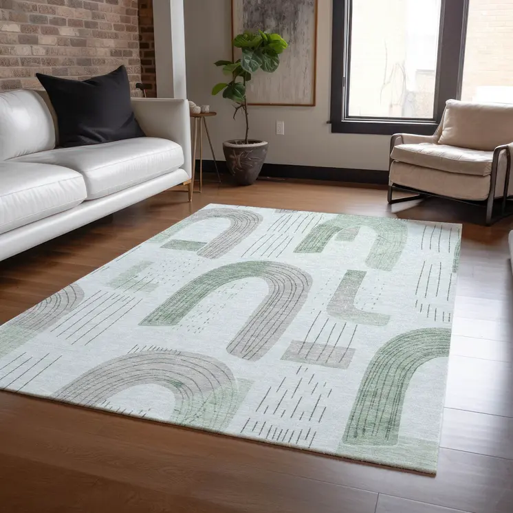 10' X 14' Mint Green And Gray Geometric Washable Indoor Outdoor Area Rug