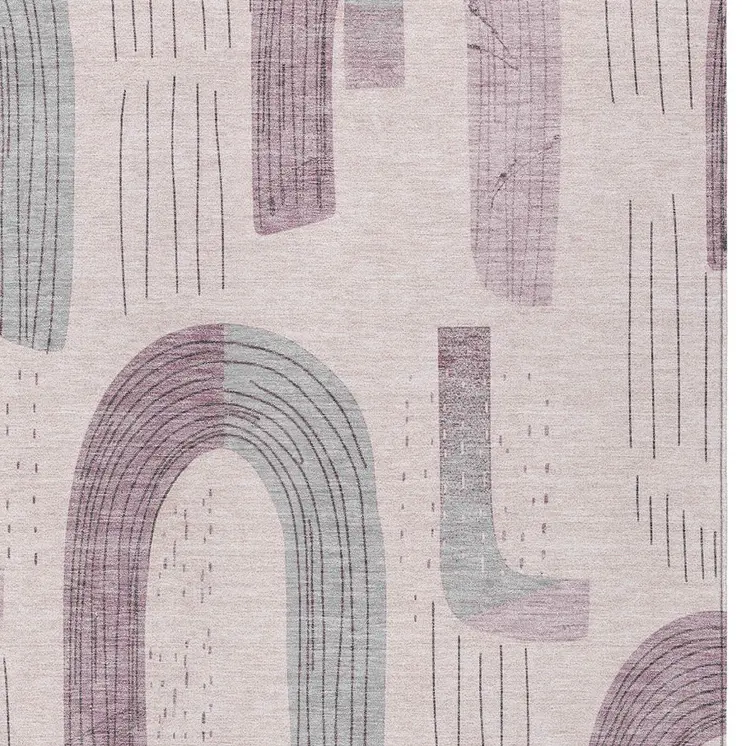 5' X 8' Pink And Gray Geometric Washable Indoor Outdoor Area Rug