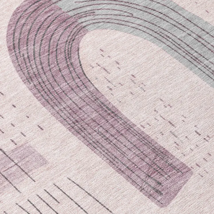 8' Pink And Gray Round Geometric Washable Indoor Outdoor Area Rug