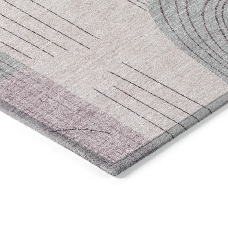 8' X 10' Pink And Gray Geometric Washable Indoor Outdoor Area Rug