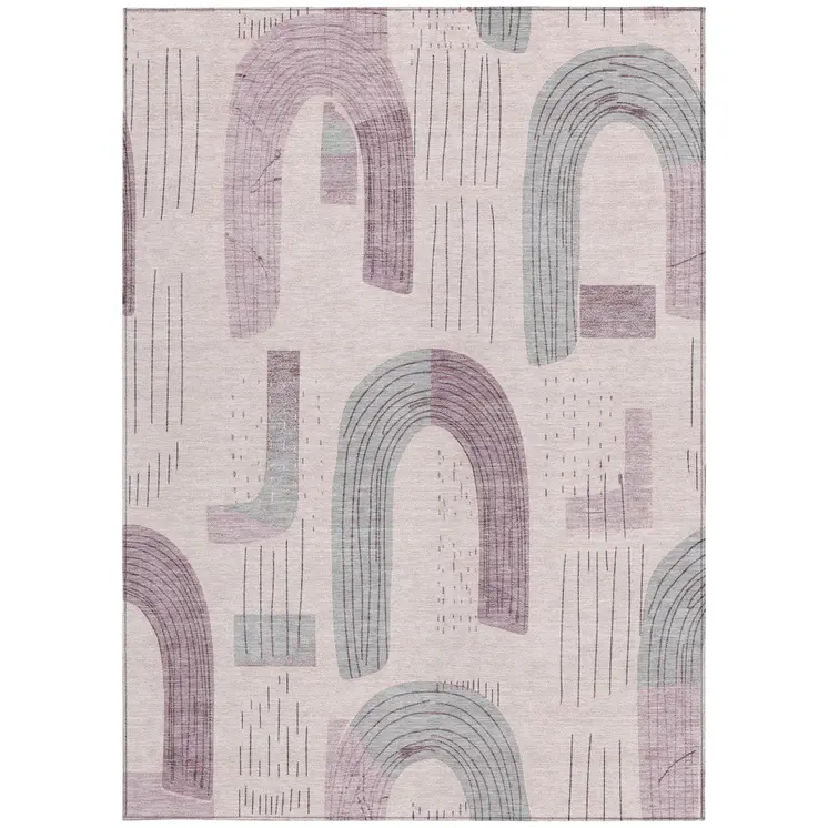 8' X 10' Pink And Gray Geometric Washable Indoor Outdoor Area Rug