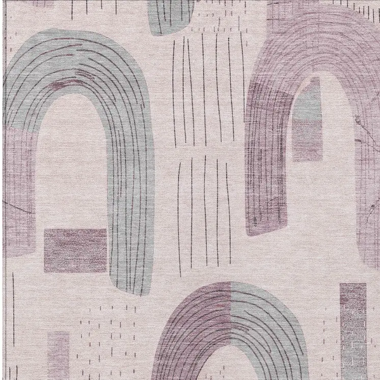 9' X 12' Pink And Gray Geometric Washable Indoor Outdoor Area Rug