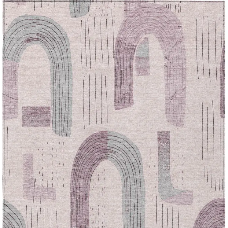 10' X 14' Pink And Gray Geometric Washable Indoor Outdoor Area Rug