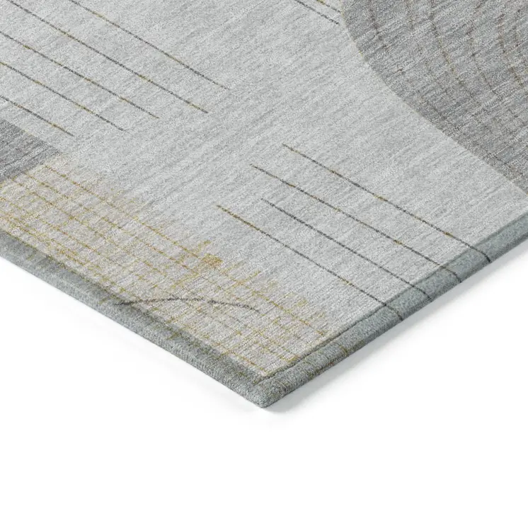 3' X 5' Silver And Gold Geometric Washable Indoor Outdoor Area Rug
