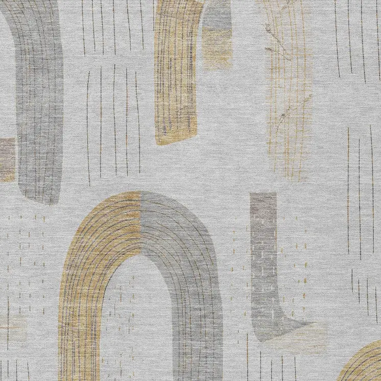 3' X 5' Silver And Gold Geometric Washable Indoor Outdoor Area Rug