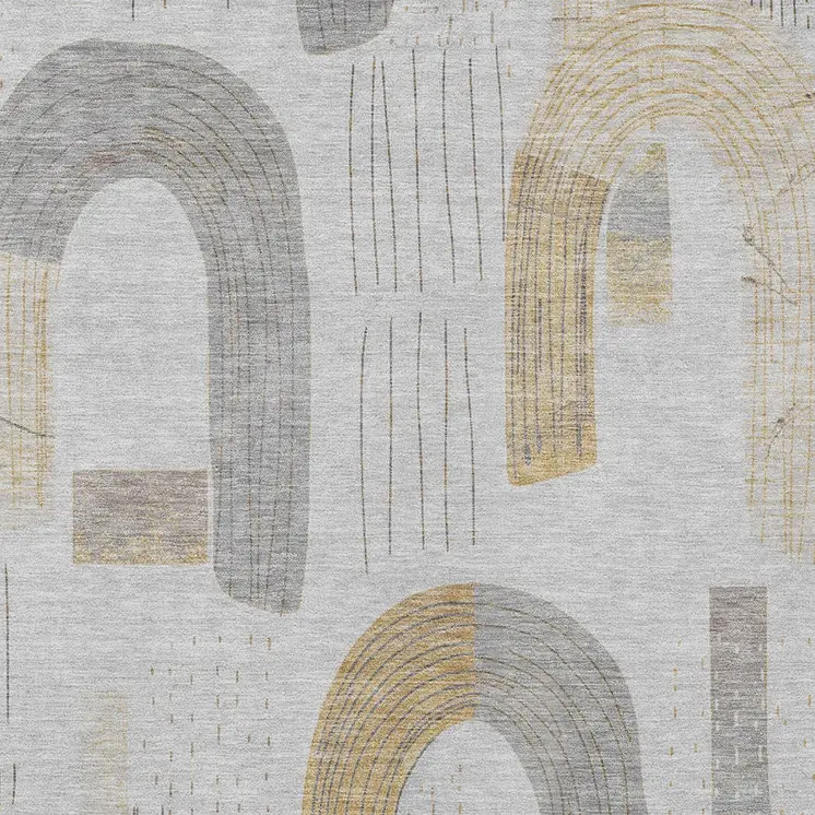 5' X 8' Silver And Gold Geometric Washable Indoor Outdoor Area Rug