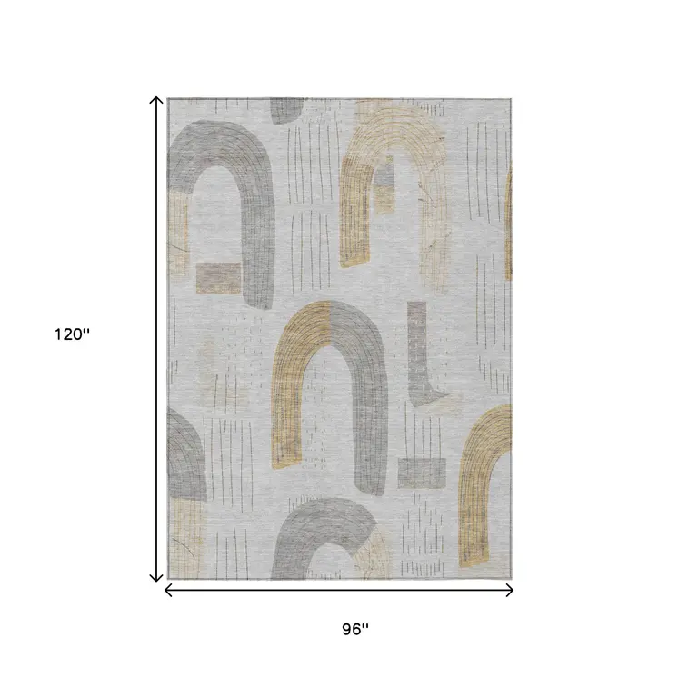 8' X 10' Silver And Gold Geometric Washable Indoor Outdoor Area Rug