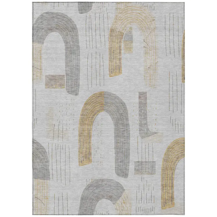 8' X 10' Silver And Gold Geometric Washable Indoor Outdoor Area Rug