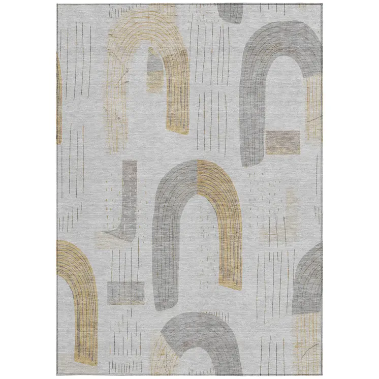 9' X 12' Silver And Gold Geometric Washable Indoor Outdoor Area Rug