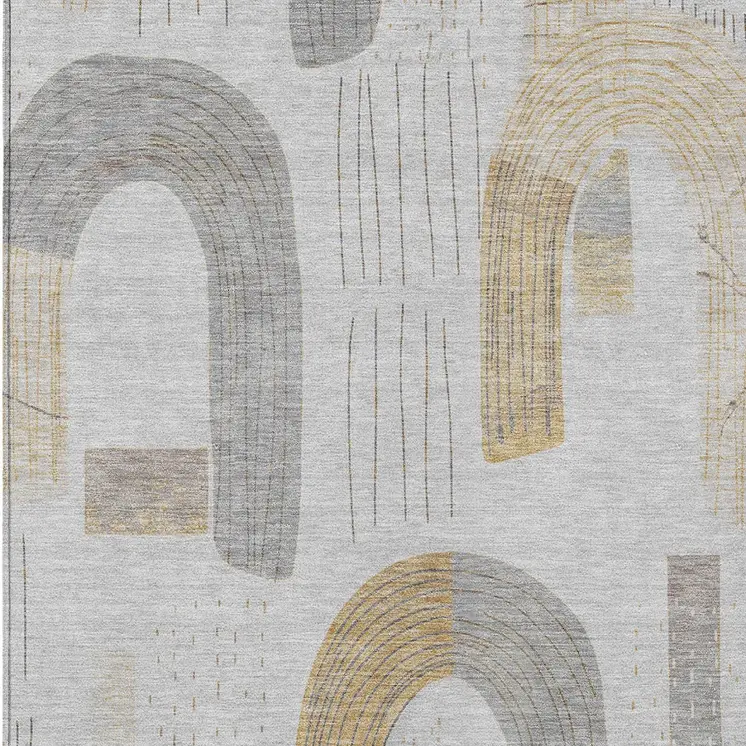 9' X 12' Silver And Gold Geometric Washable Indoor Outdoor Area Rug