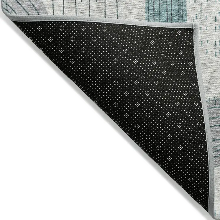 5' X 8' Teal Blue And Gray Geometric Washable Indoor Outdoor Area Rug