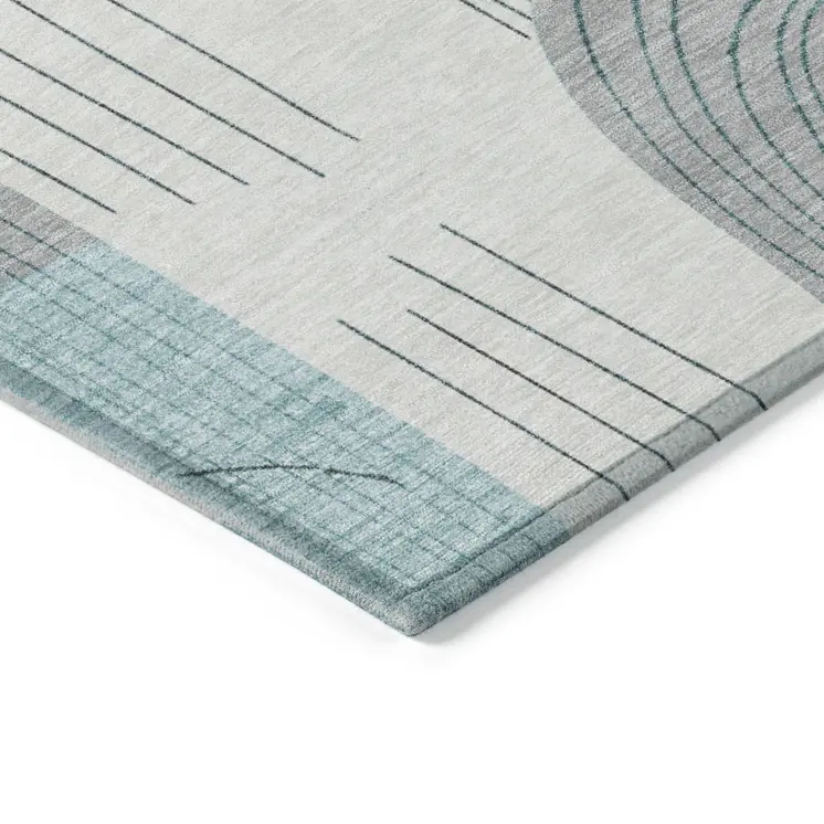 5' X 8' Teal Blue And Gray Geometric Washable Indoor Outdoor Area Rug
