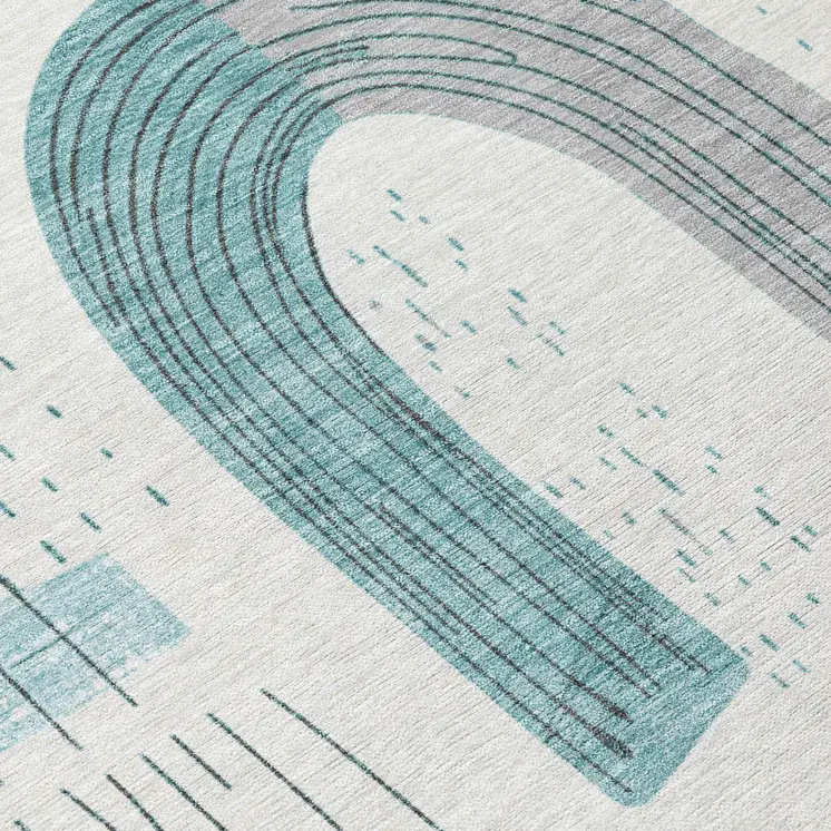 8' Teal Blue And Gray Round Geometric Washable Indoor Outdoor Area Rug