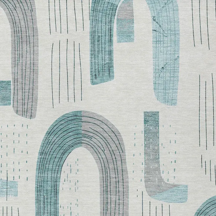 8' X 10' Teal Blue And Gray Geometric Washable Indoor Outdoor Area Rug