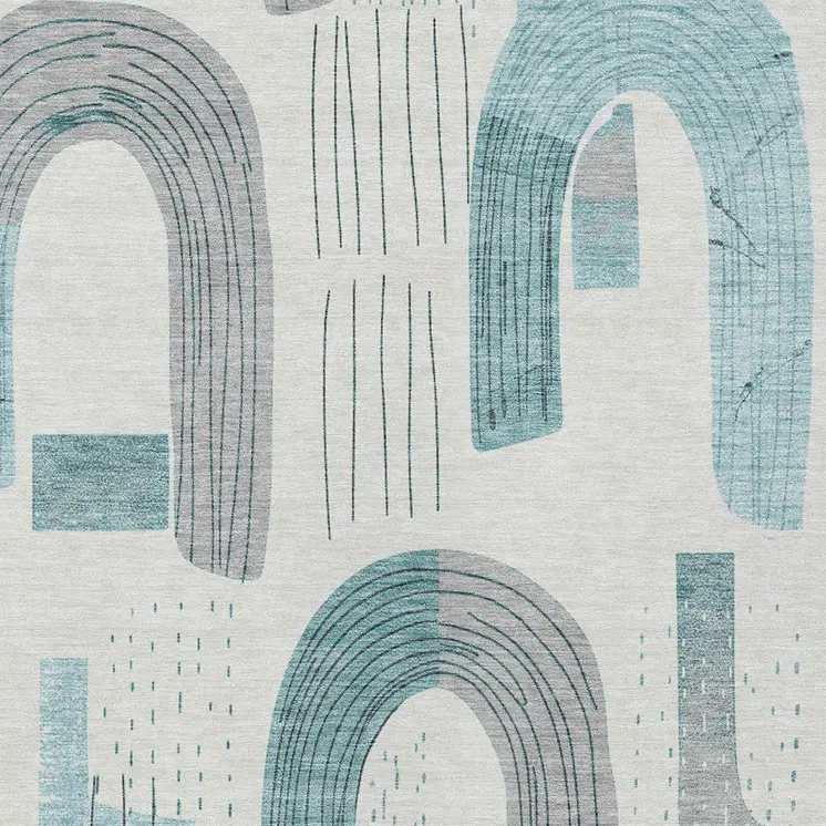 9' X 12' Teal Blue And Gray Geometric Washable Indoor Outdoor Area Rug