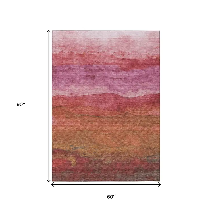 5' X 8' Blush Mauve And Rust Abstract Washable Indoor Outdoor Area Rug