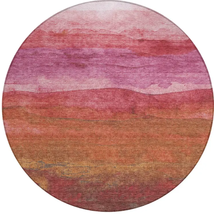 8' Blush Mauve And Rust Round Abstract Washable Indoor Outdoor Area Rug