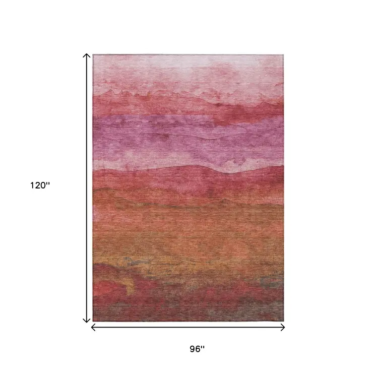 8' X 10' Blush Mauve And Rust Abstract Washable Indoor Outdoor Area Rug