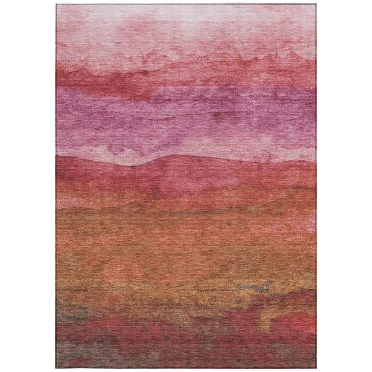 9' X 12' Blush Mauve And Rust Abstract Washable Indoor Outdoor Area Rug