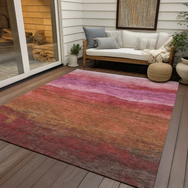 9' X 12' Blush Mauve And Rust Abstract Washable Indoor Outdoor Area Rug