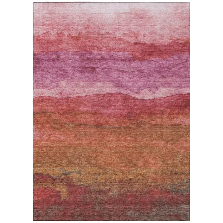 9' X 12' Blush Mauve And Rust Abstract Washable Indoor Outdoor Area Rug
