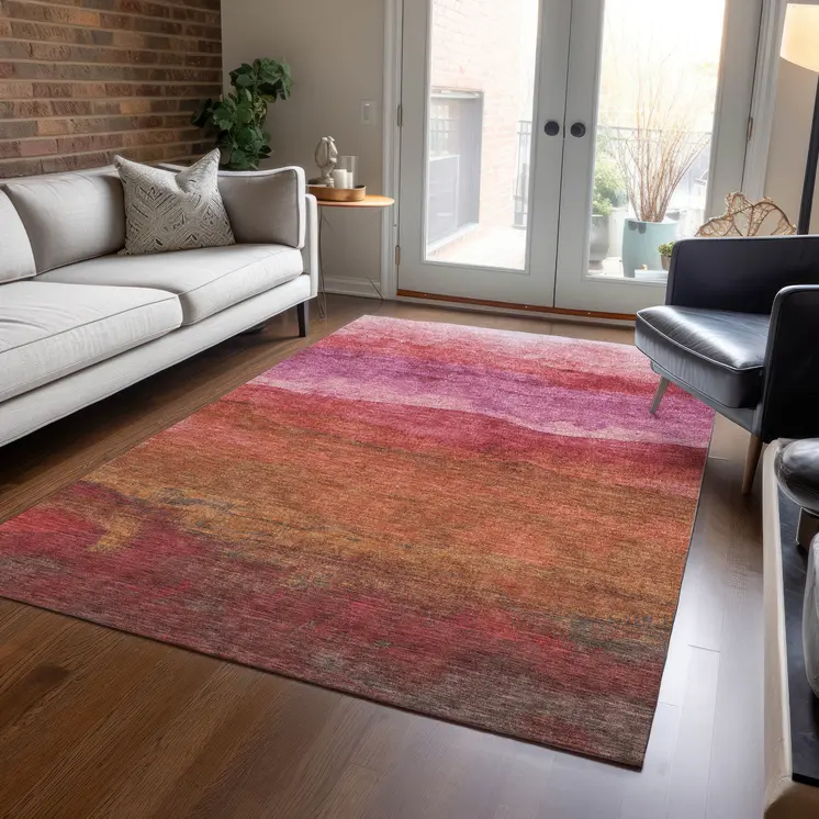 9' X 12' Blush Mauve And Rust Abstract Washable Indoor Outdoor Area Rug