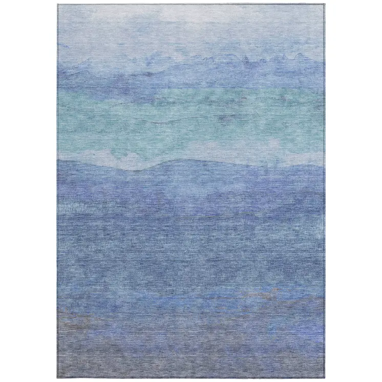 9' X 12' Blue Teal Blue And Sky Blue Abstract Washable Indoor Outdoor Area Rug