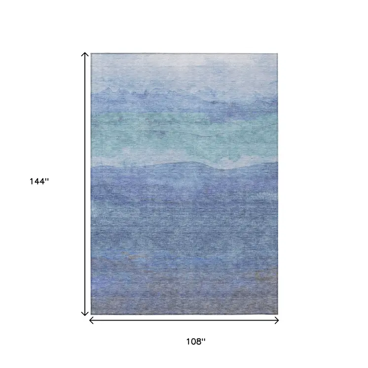 9' X 12' Blue Teal Blue And Sky Blue Abstract Washable Indoor Outdoor Area Rug