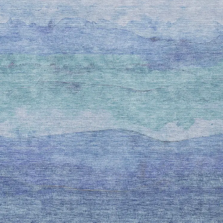 9' X 12' Blue Teal Blue And Sky Blue Abstract Washable Indoor Outdoor Area Rug